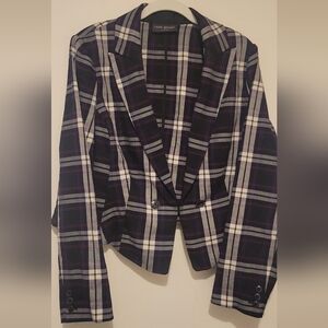 Lane Bryant Navy and Red Plaid Cropped Blazer